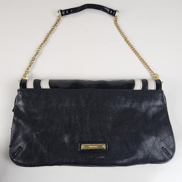 Vintage Nine West Black & White Shoulder Purse Gold Chain Strap & Pink Inside - Picture 2 of 12